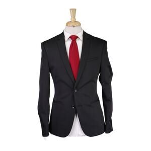 Zara Men's Solid Black Sharkskin 2-Btn Slim Fit Suit 38R